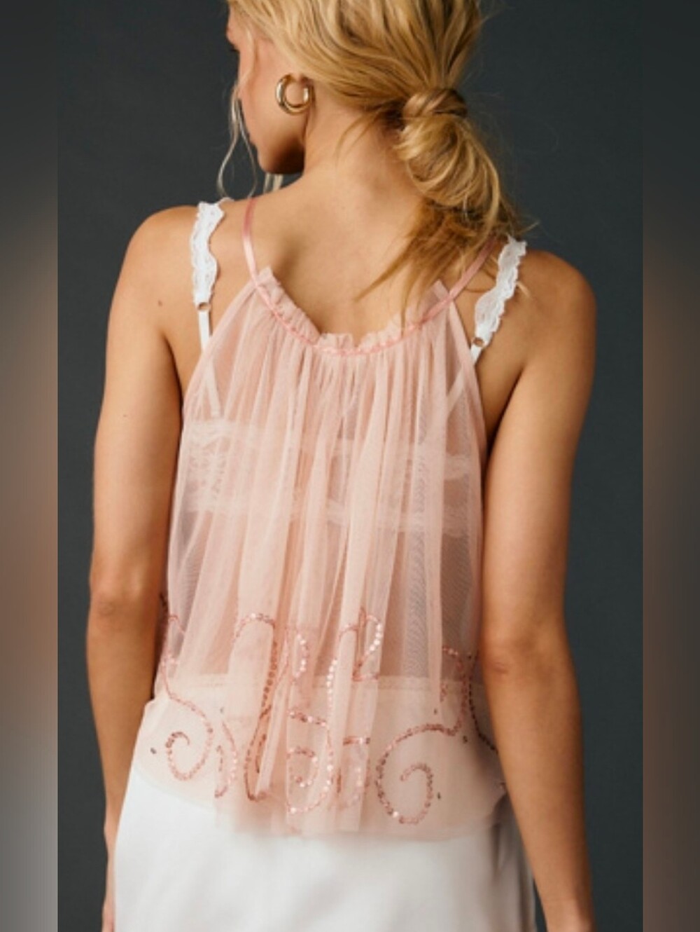 Kimchi Blue Blush Pink Sequin Sheer Mesh Cami - Picture 2 of 5